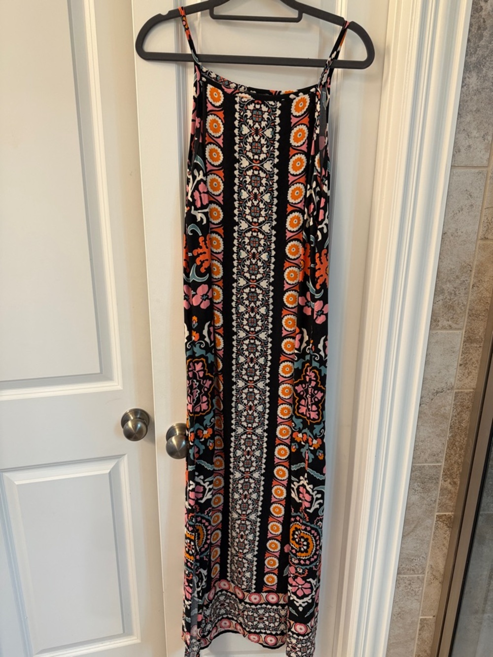 Vince Camuto Black Floral Print Sleeveless Dress with Pink and Orange Accents